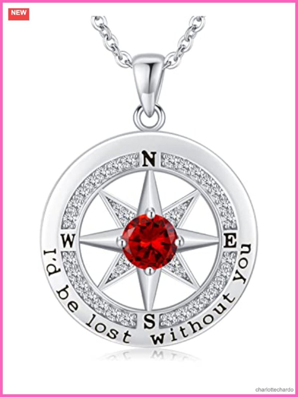 S925 Sterling Silver Compass Necklace Cubic Zirconia Pendant for Women